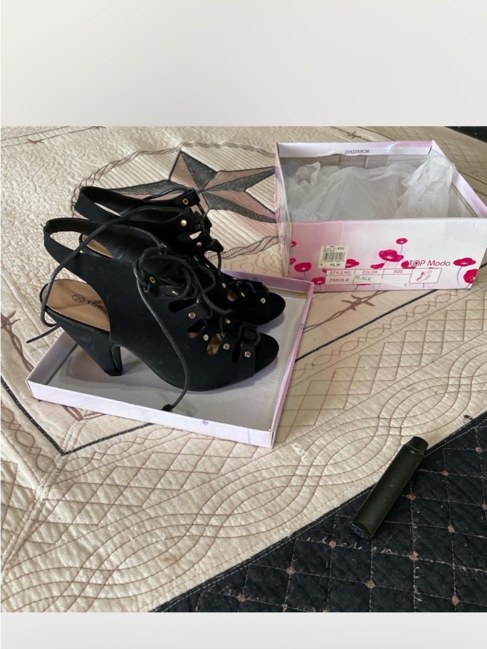 Black Lace-Up High Heel Sandals - Women - Picture 2 of 5